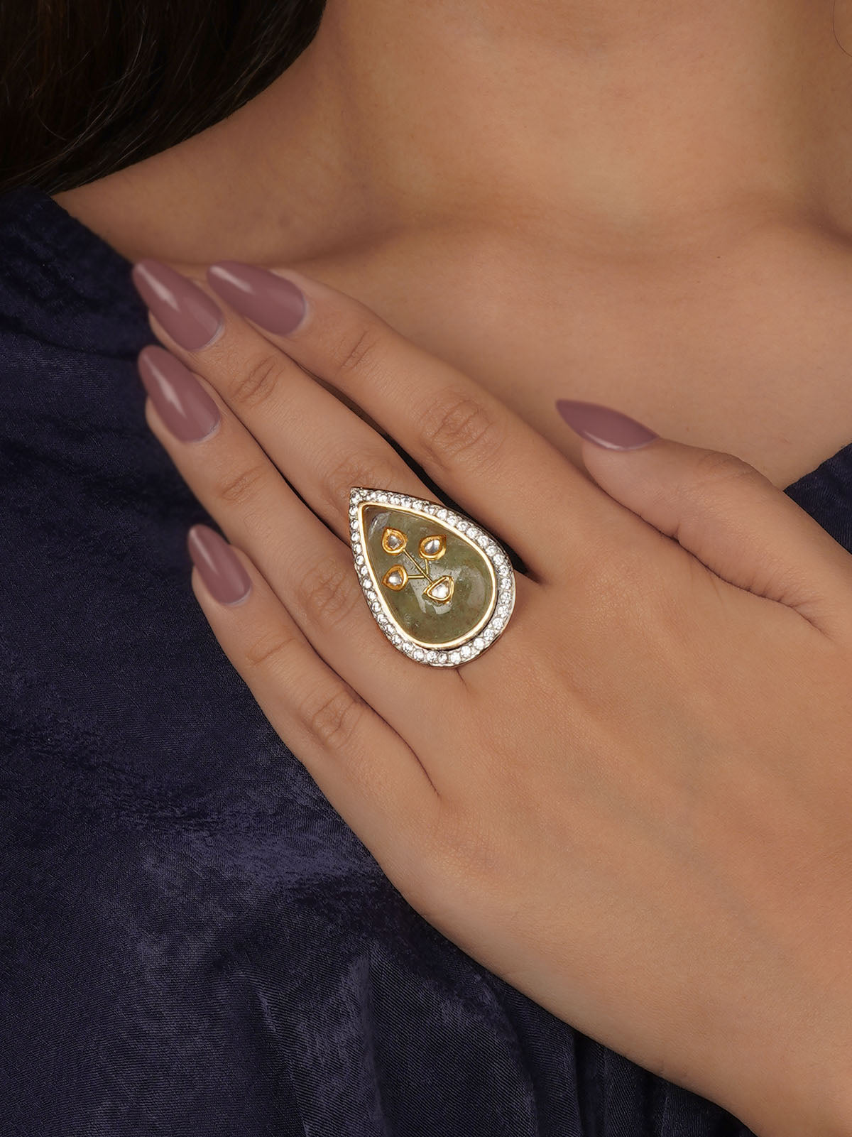 Green Color Gold Plated Contemporary Ring - CC-RNG17
