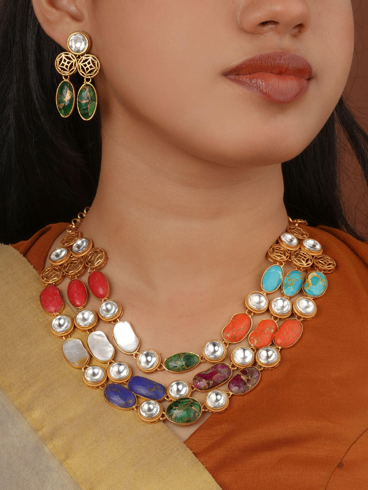 Gold Plated Contemporary Necklace Set - CC-S51