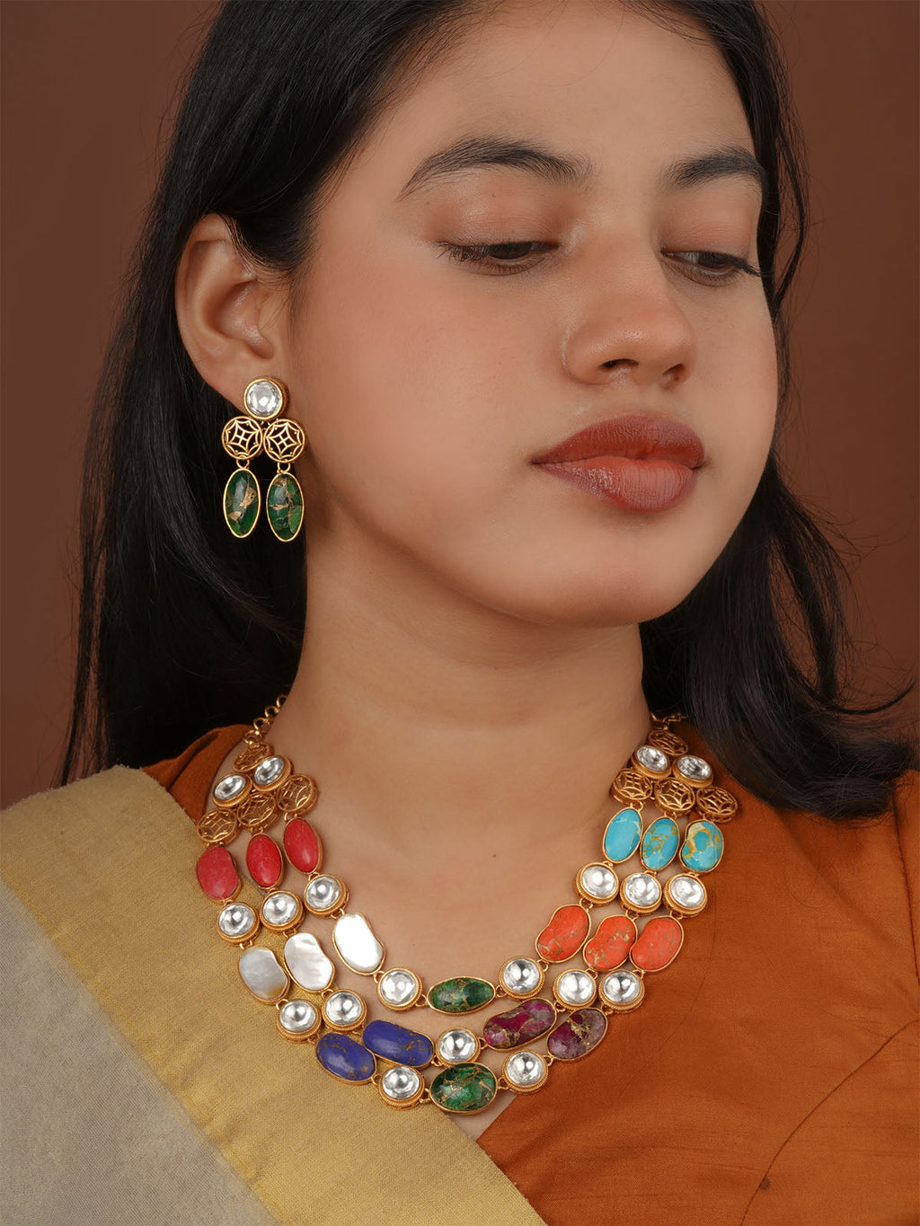 Gold Plated Contemporary Necklace Set - CC-S51