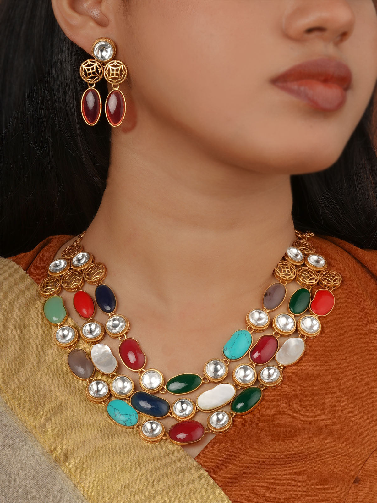 Gold Plated Contemporary Necklace Set - CC-S51