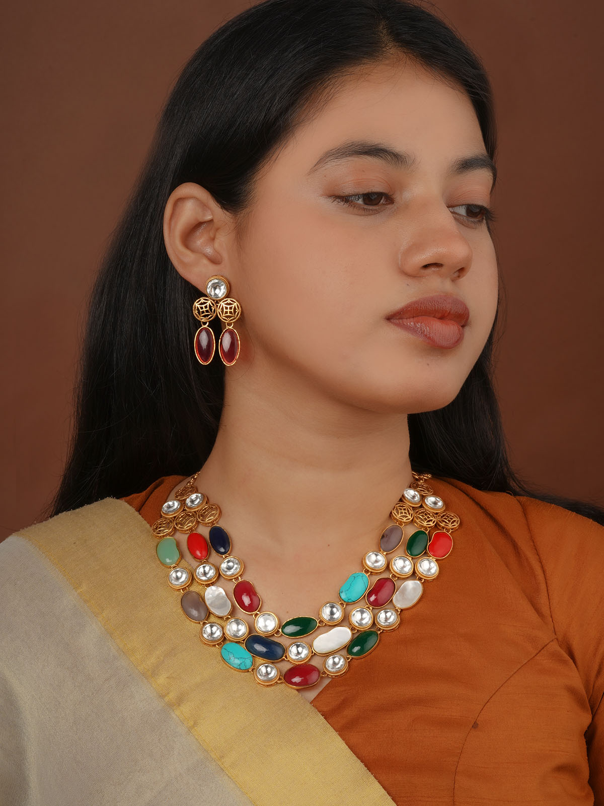 Gold Plated Contemporary Necklace Set - CC-S51
