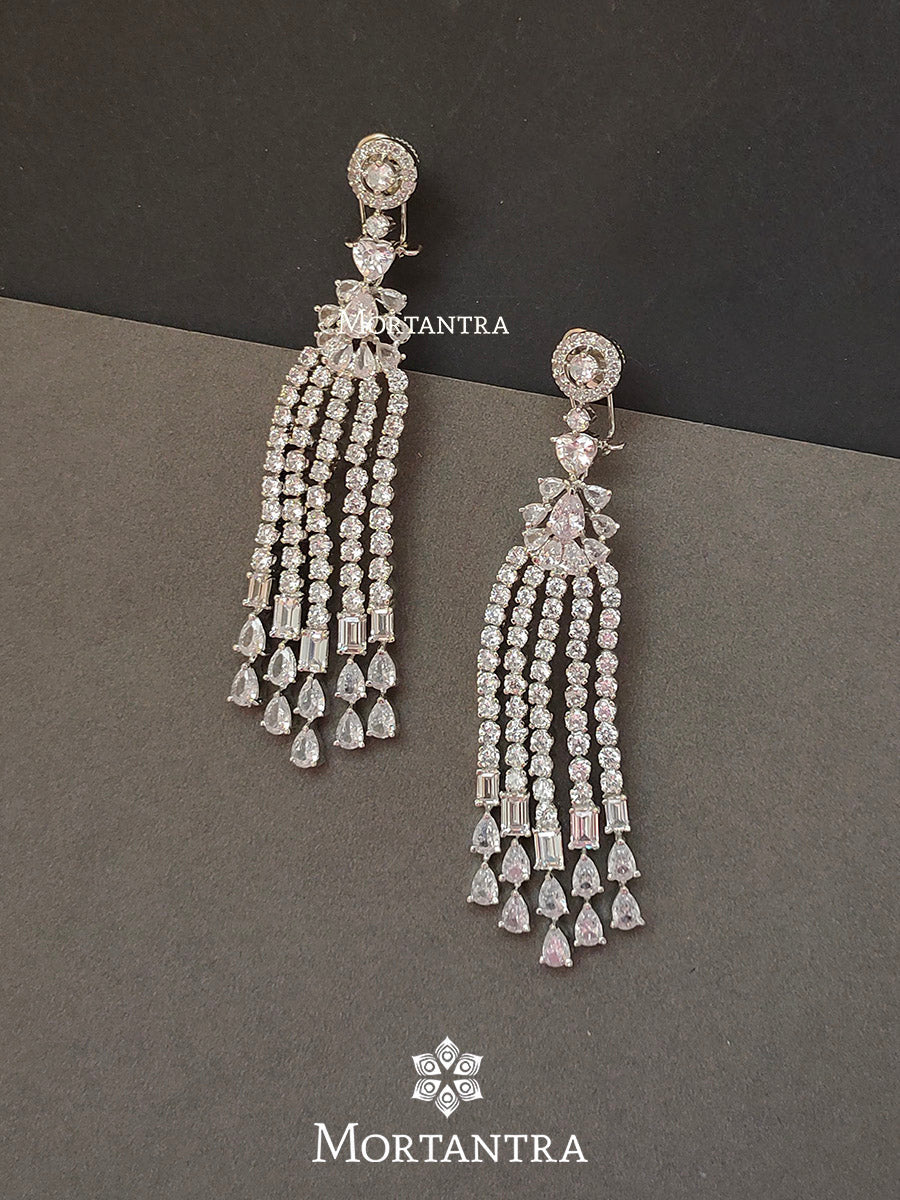 Amruta Khanvilkar in White Color Silver Plated Faux Diamond Earrings - CZEAR316