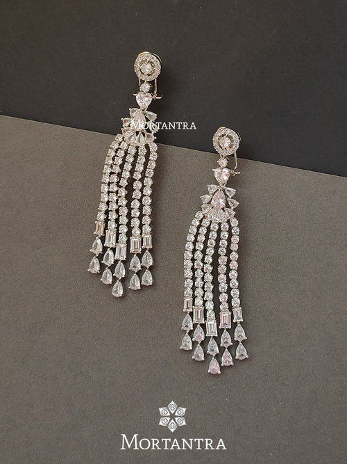 Amruta Khanvilkar in White Color Silver Plated Faux Diamond Earrings - CZEAR316