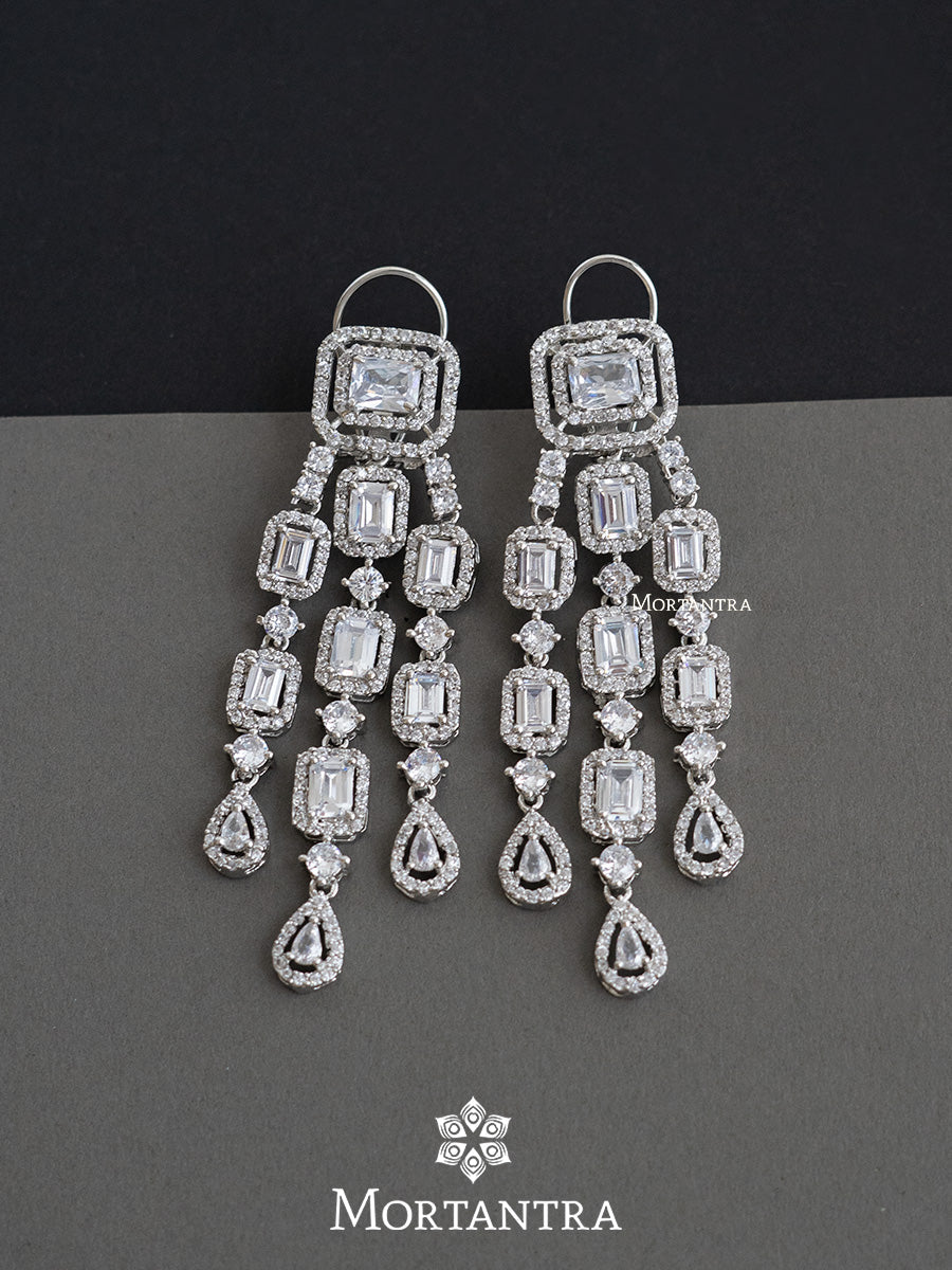 White Color Silver Plated Faux Diamond Earrings - CZEAR479
