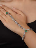 Green Color Silver Plated Faux Diamond Hathphool (1 Piece) - CZHP3GR