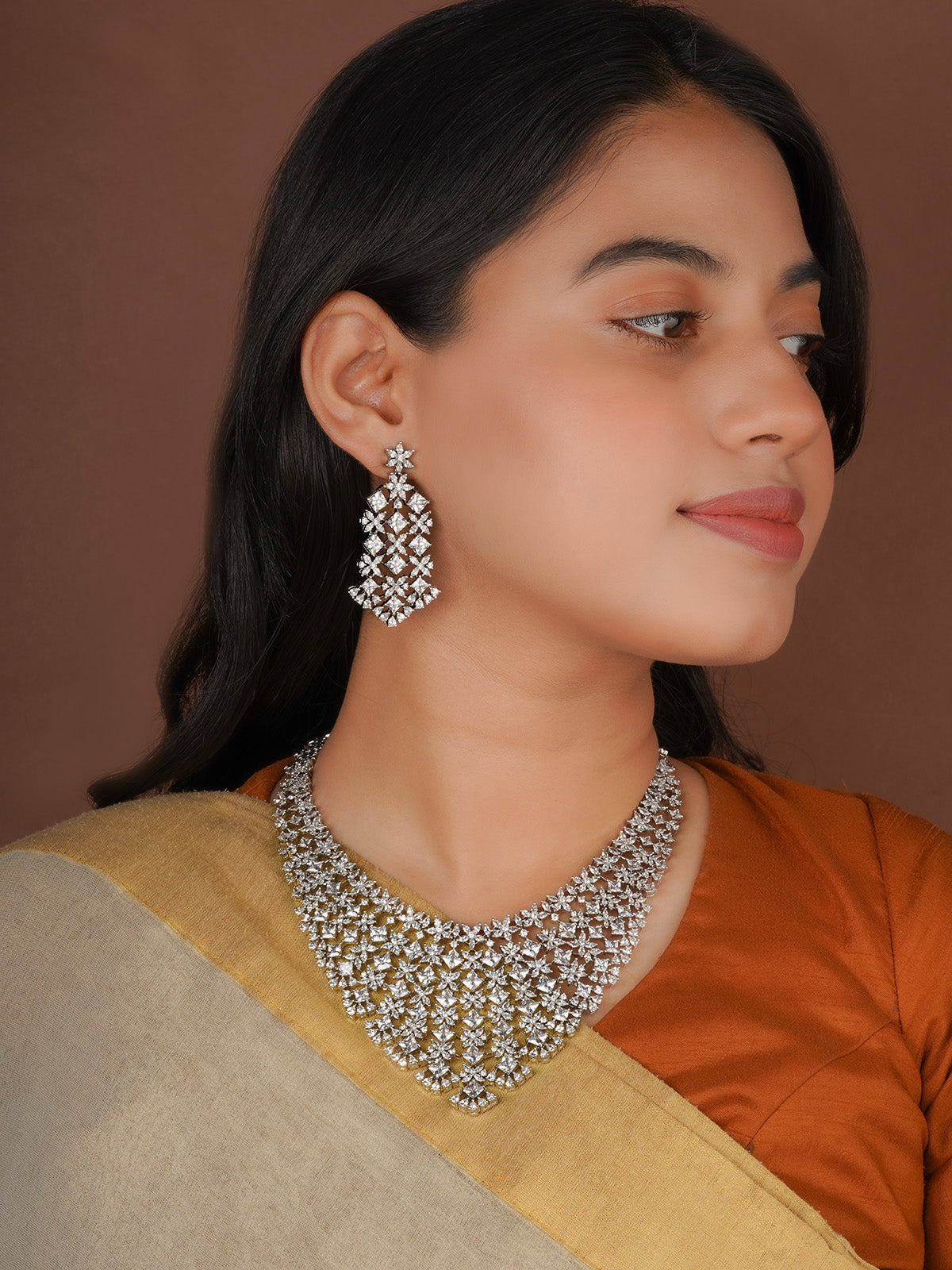 Silver Plated Faux Diamond Necklace Set - CZSET425