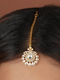 White Color Gold Plated Faux Diamond Maangteeka - CZT43