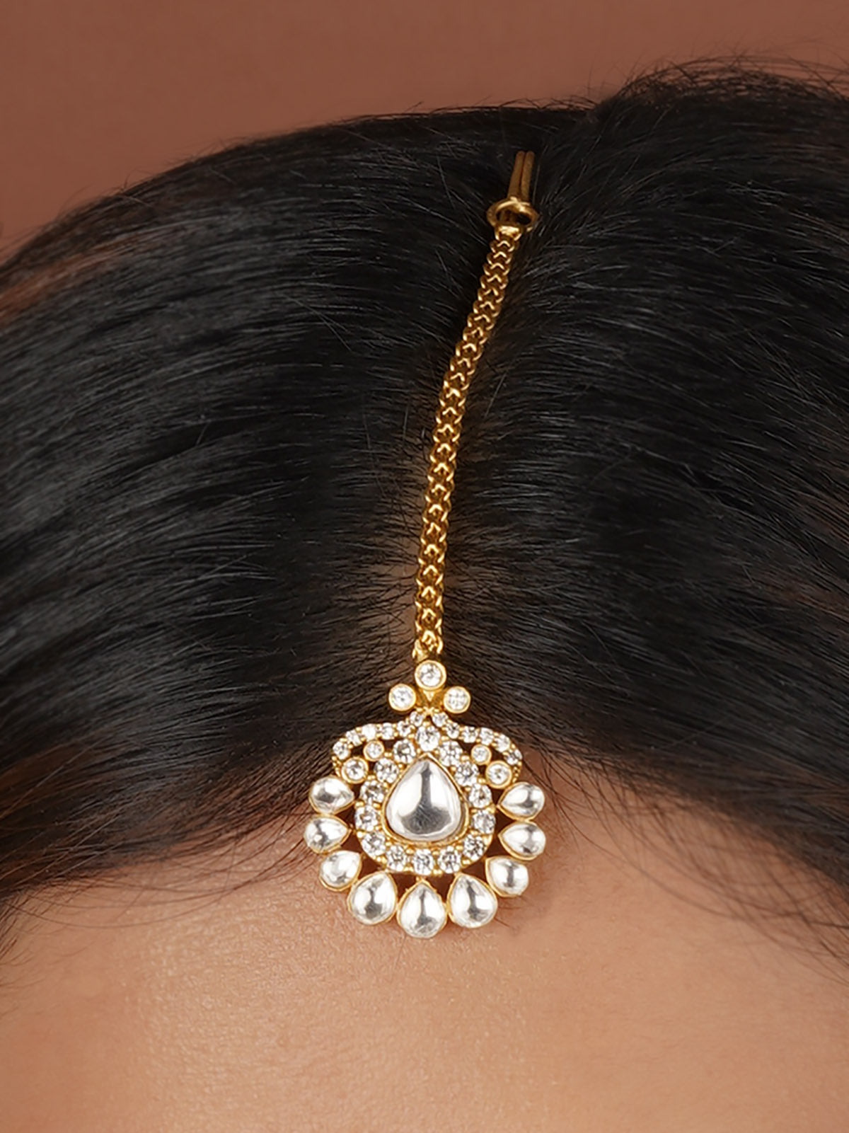 White Color Gold Plated Faux Diamond Maangteeka - CZT43
