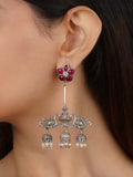 Pink Color Silver Plated Tribal Earrings - EK-SFEAR361P