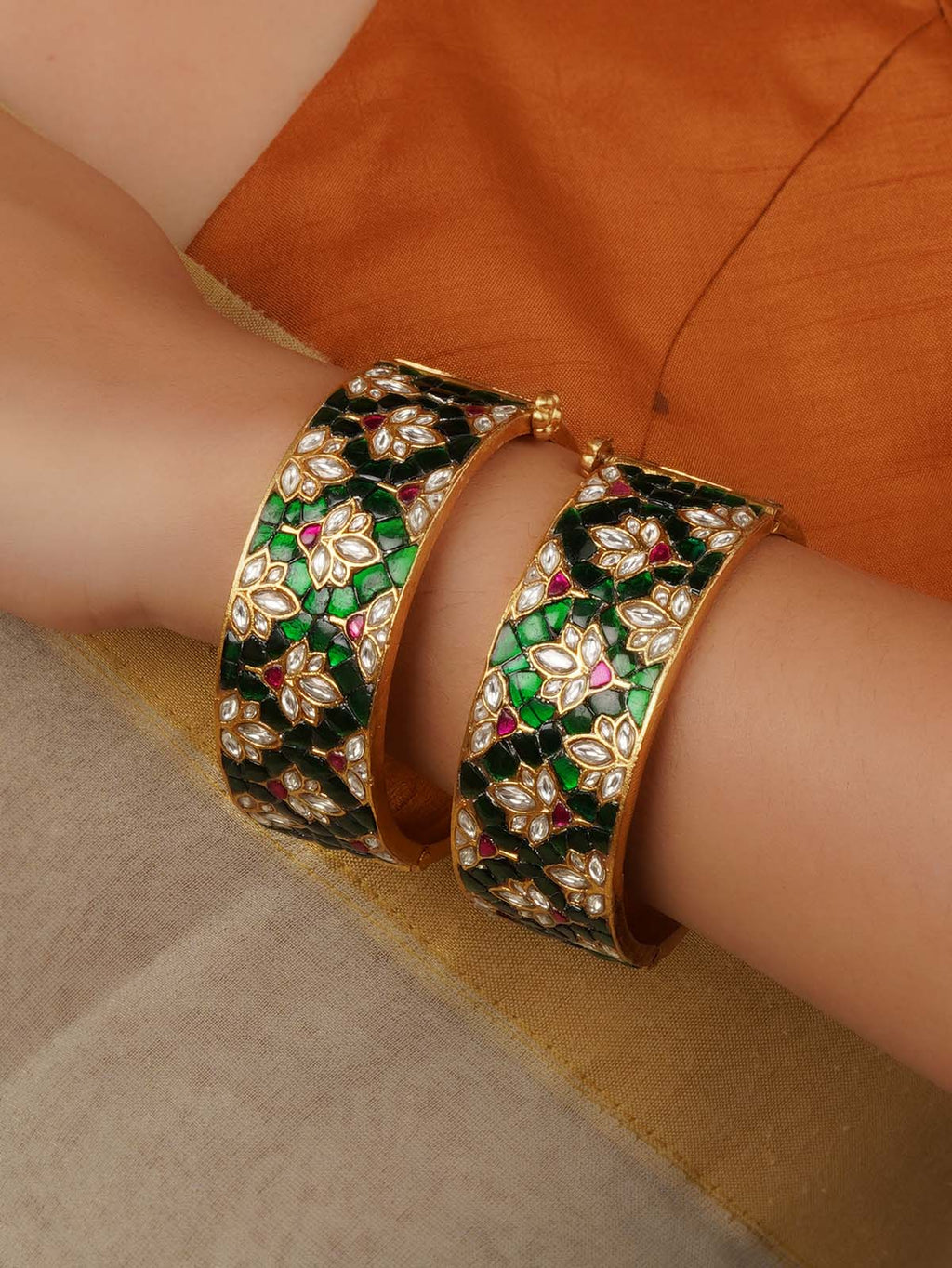 Gold Plated Jadau Kundan Bangles (One Pair) - MB225