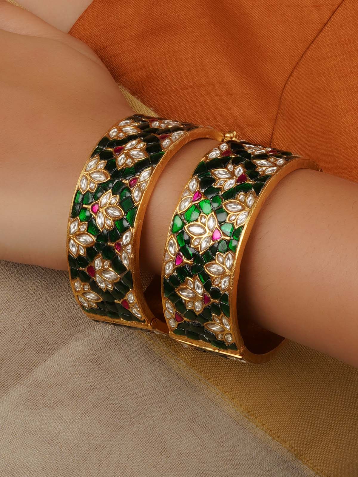 Gold Plated Jadau Kundan Bangles (One Pair) - MB225