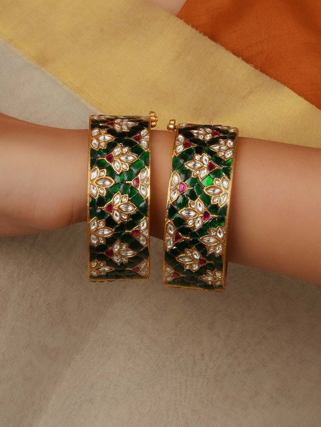 Gold Plated Jadau Kundan Bangles (One Pair) - MB225