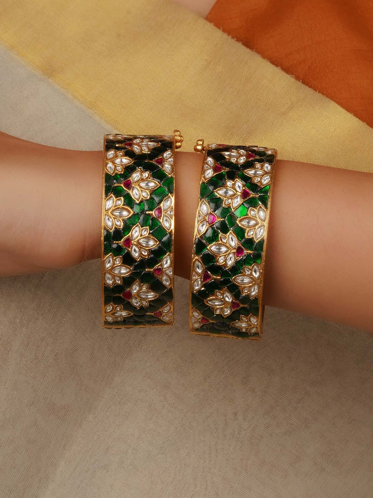 Gold Plated Jadau Kundan Bangles (One Pair) - MB225