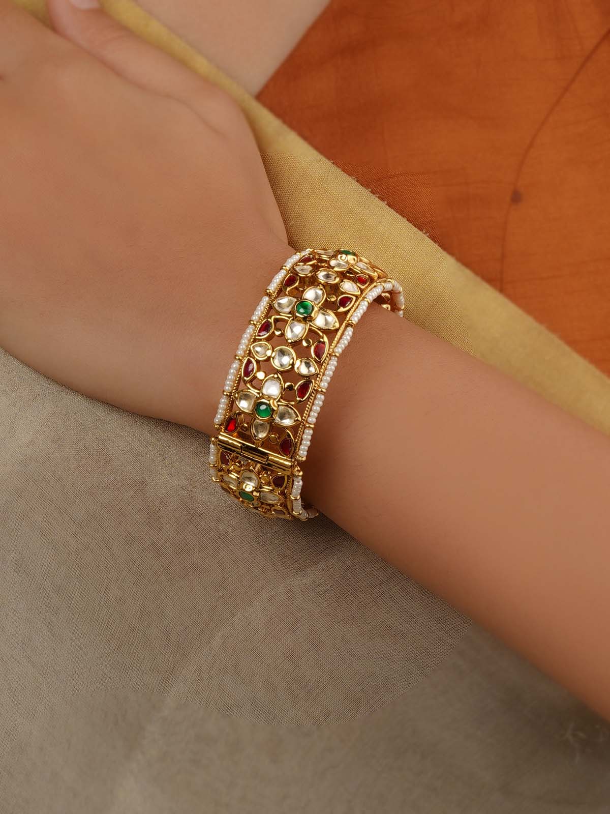 Gold Plated Jadau Kundan Bangles (1 Piece) - MB227
