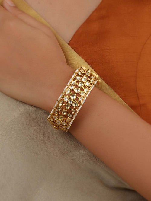 Gold Plated Jadau Kundan Bangles (1 Piece) - MB227