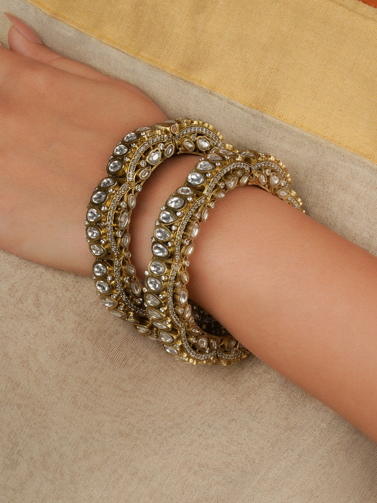 White Color Gold Plated Jadau Kundan Bangles (One Pair) - MB247