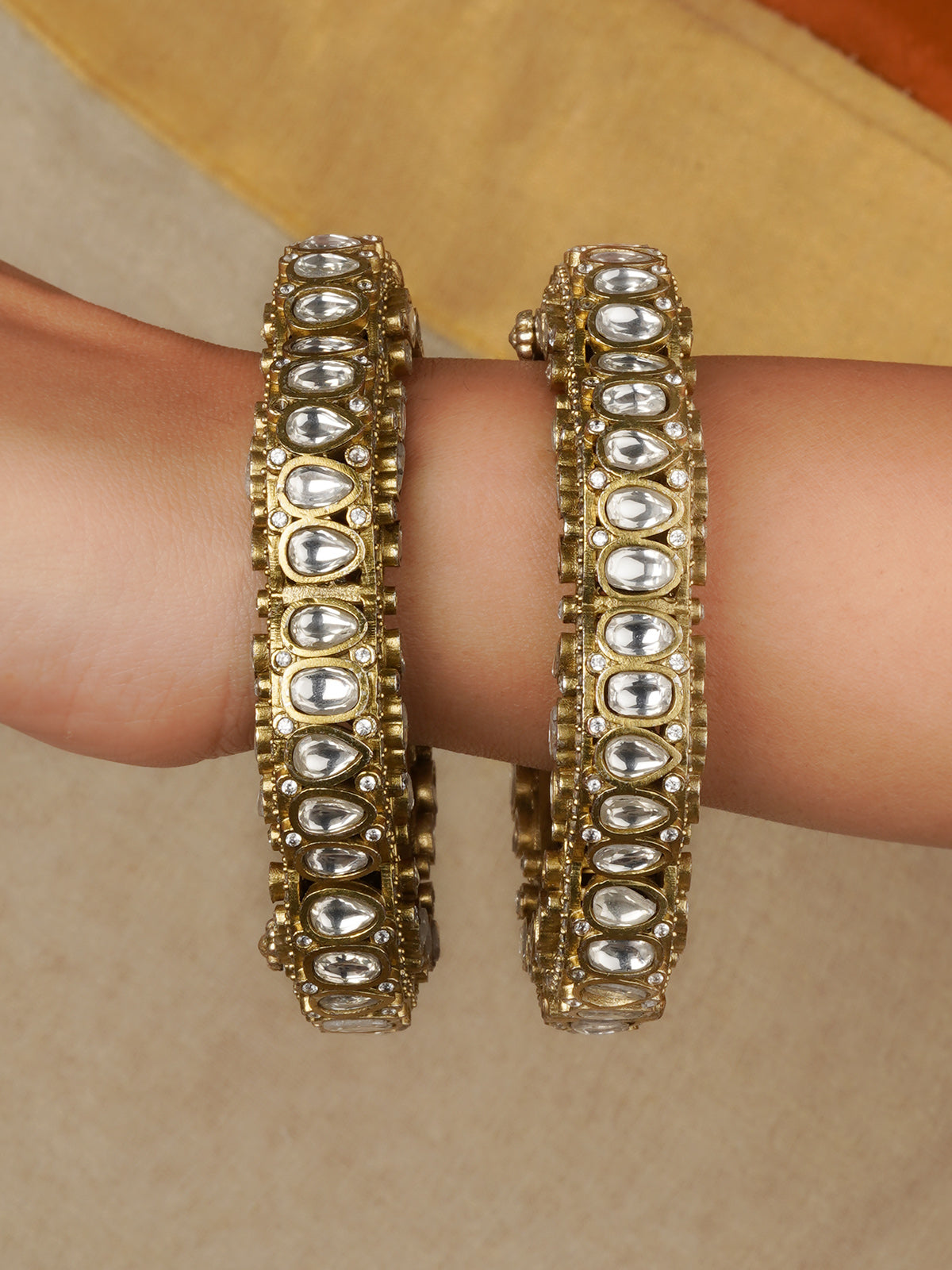 White Color Gold Plated Jadau Kundan Bangles (One Pair) - MB247