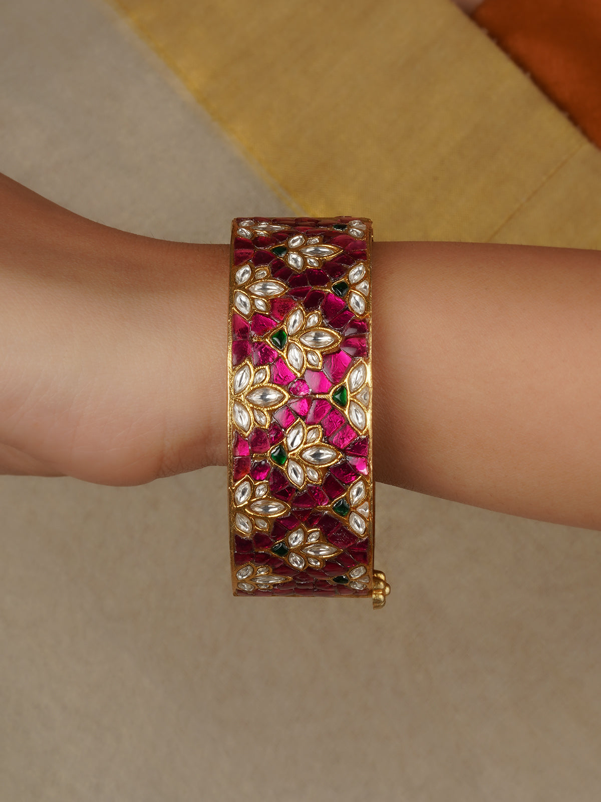 Gold Plated Jadau Kundan Bangles (One Pair) - MB225