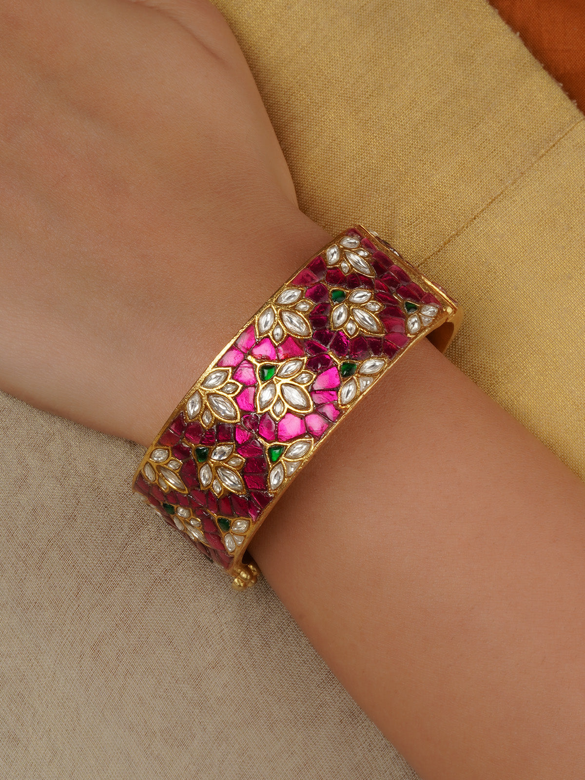 Gold Plated Jadau Kundan Bangles (One Pair) - MB225