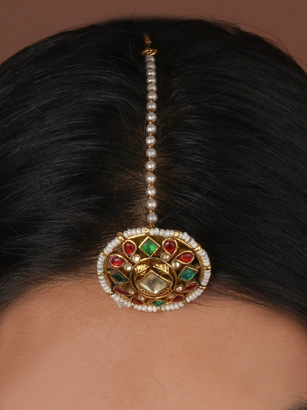 Multicolor Gold Plated Jadau Kundan Maangteeka - MBR26M