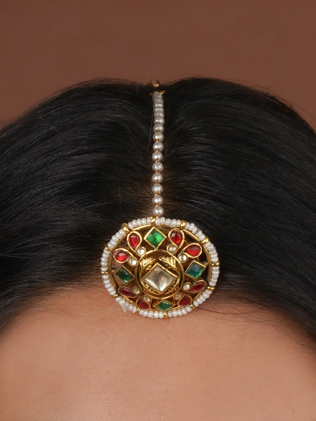 Multicolor Gold Plated Jadau Kundan Maangteeka - MBR26M