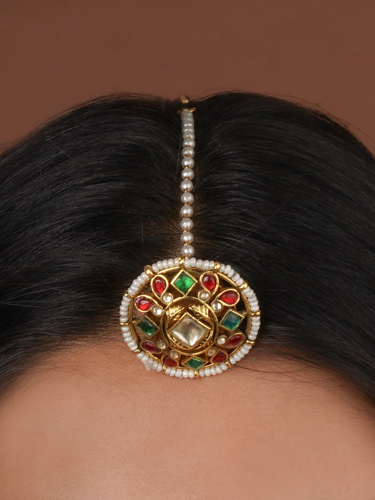Multicolor Gold Plated Jadau Kundan Maangteeka - MBR26M