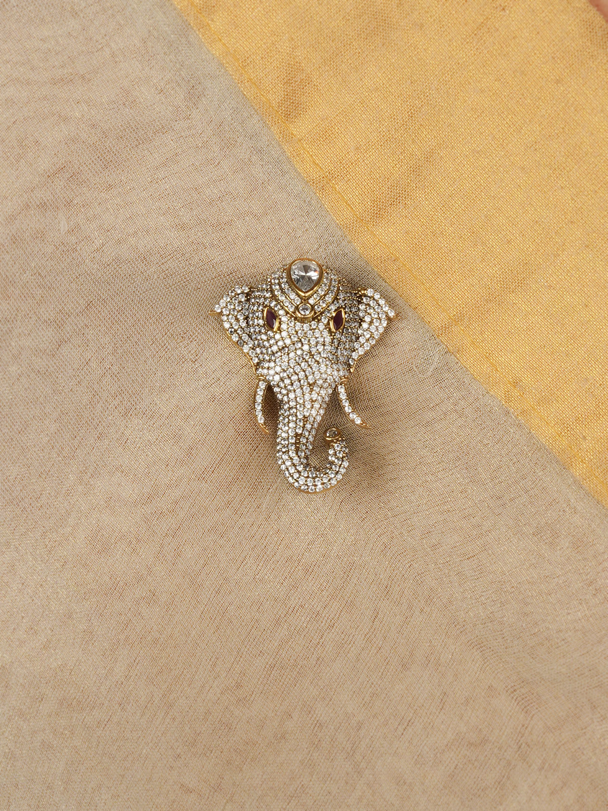 Pink Color Gold Plated Faux Diamond Brooch - MBRC54