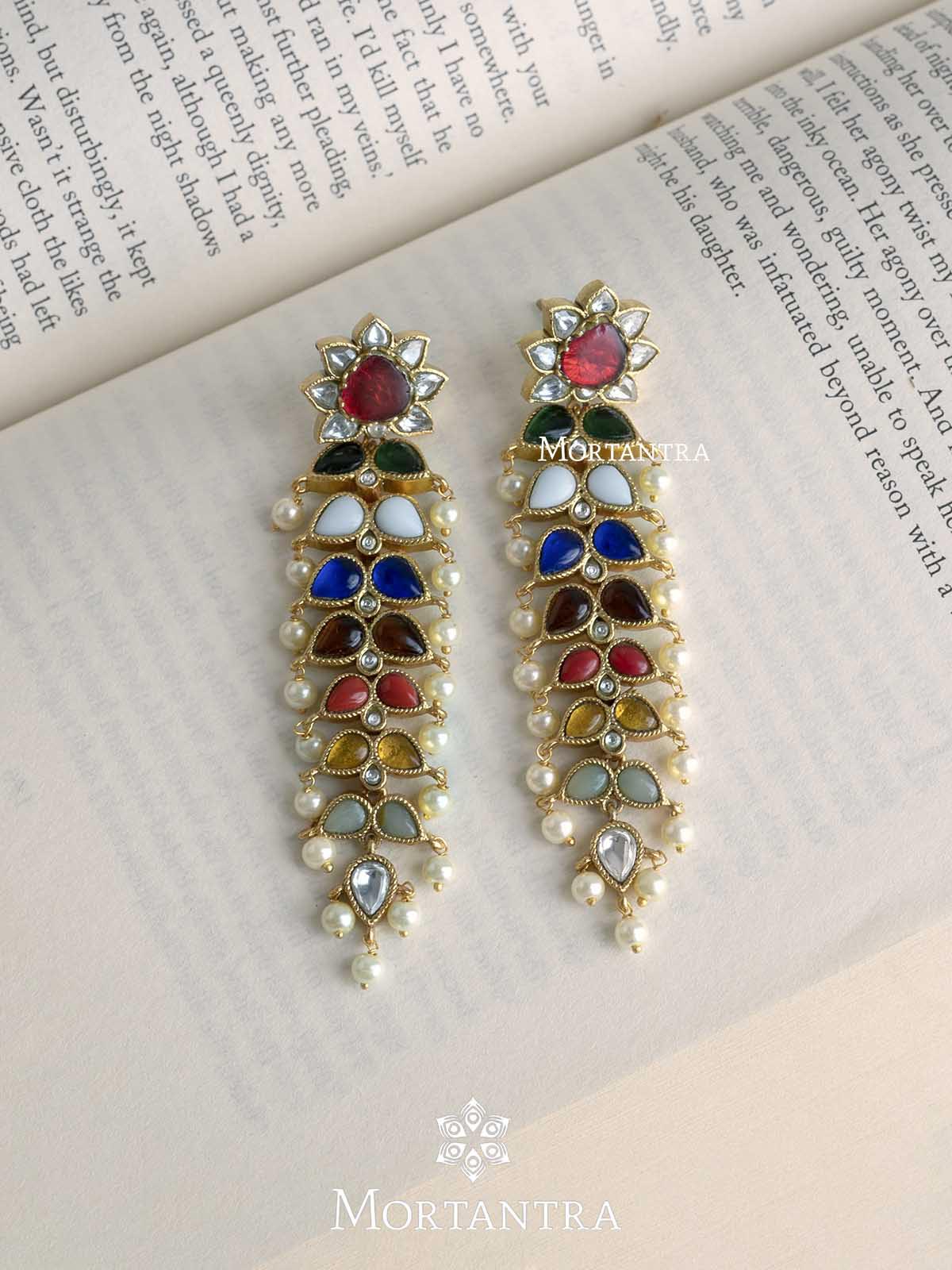 Navratna Gold Plated Jadau Kundan Earrings - ME1077N