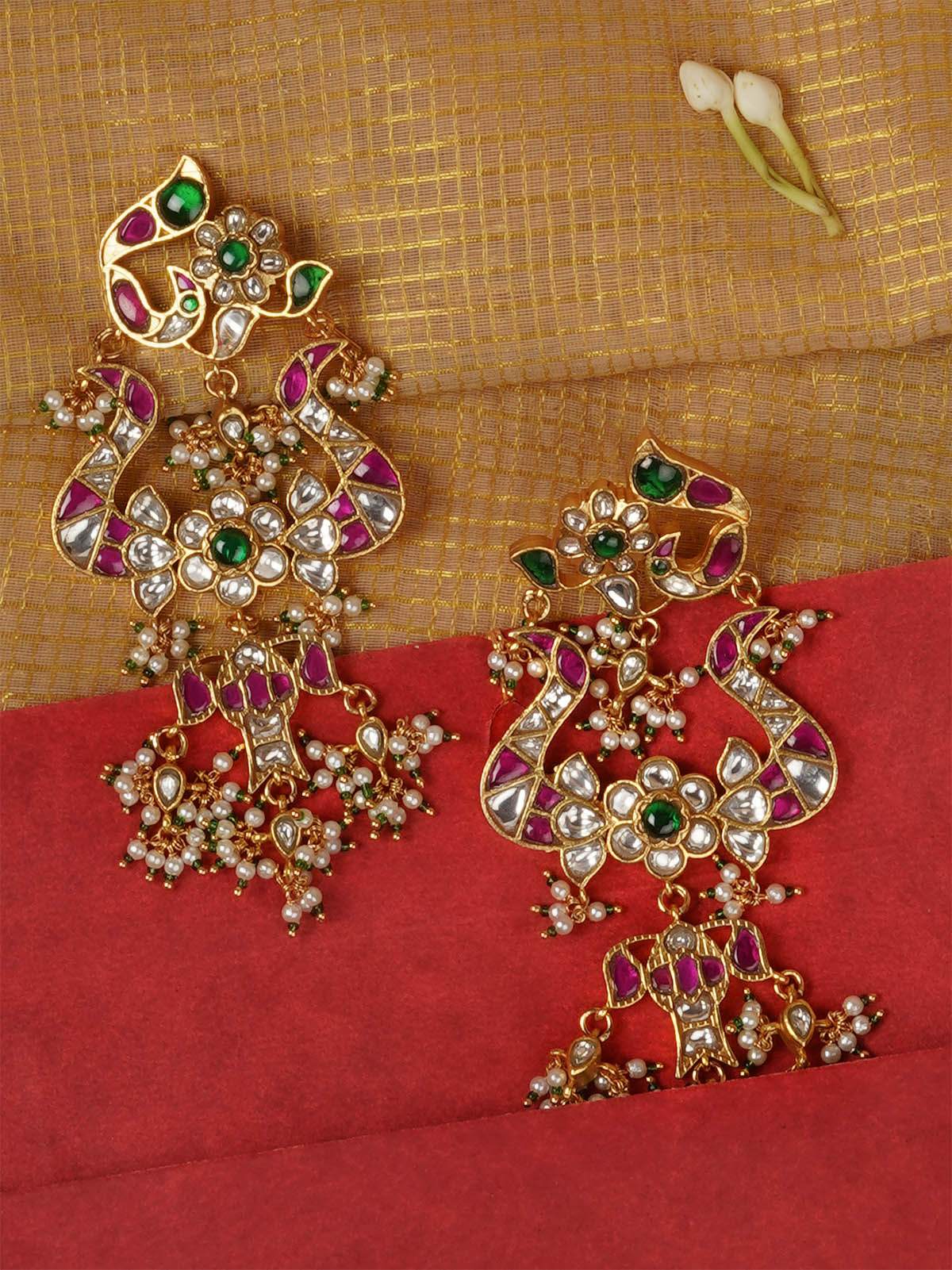 Multicolor Gold Plated Jadau Kundan Earrings - ME1275M