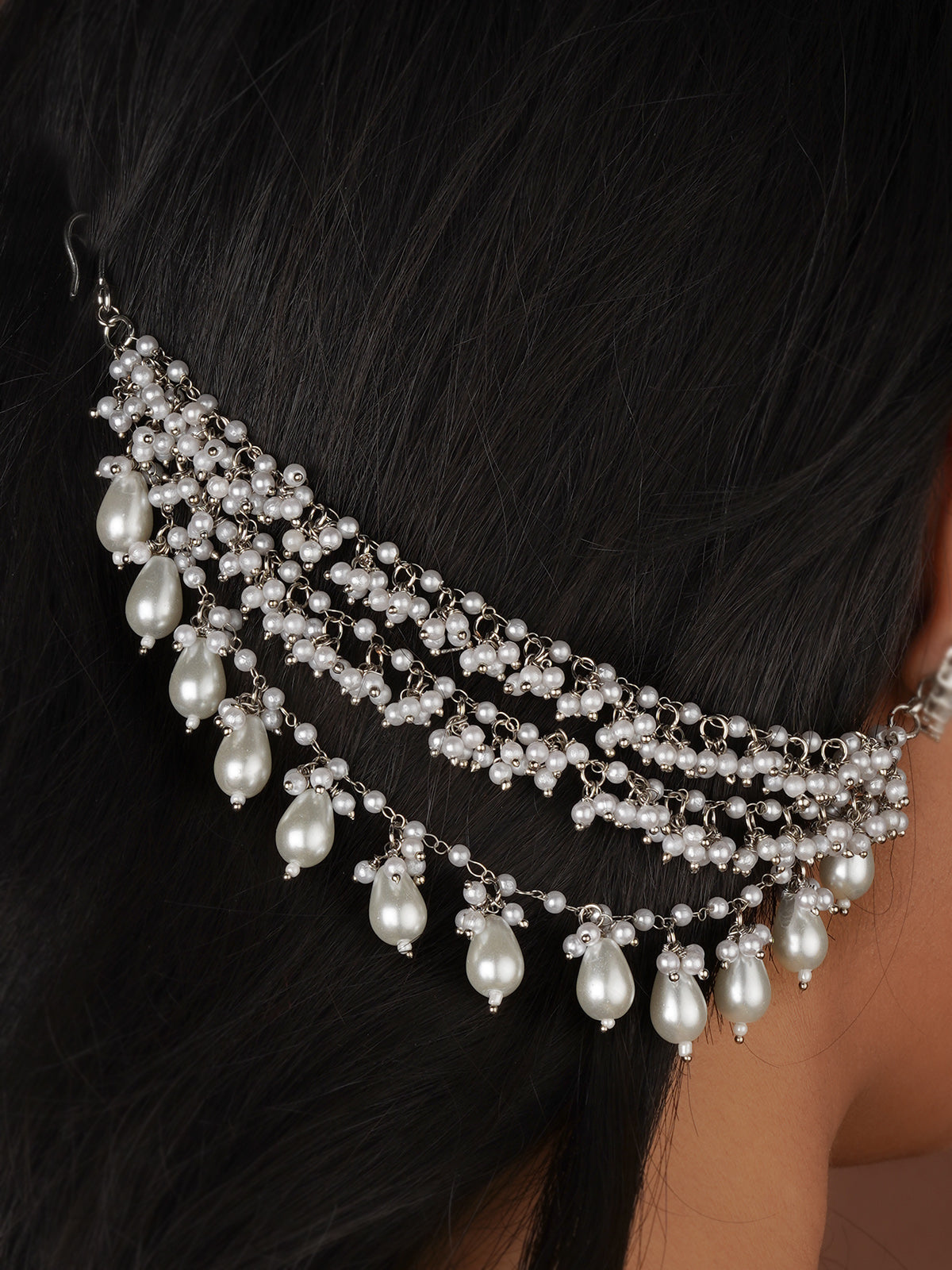 White Color Silver Plated Earchains - MKS109