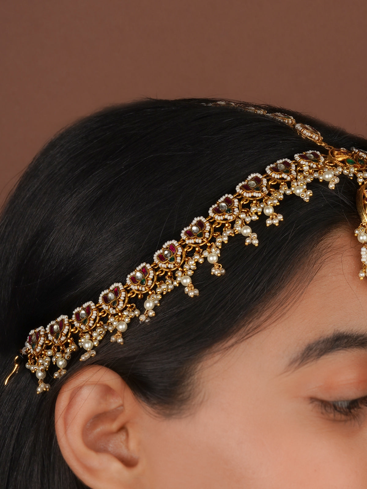 Multicolor Gold Plated Jadau Kundan Mathapatti - MM137M