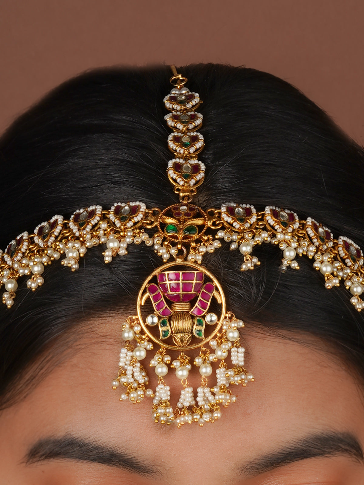 Multicolor Gold Plated Jadau Kundan Mathapatti - MM137M