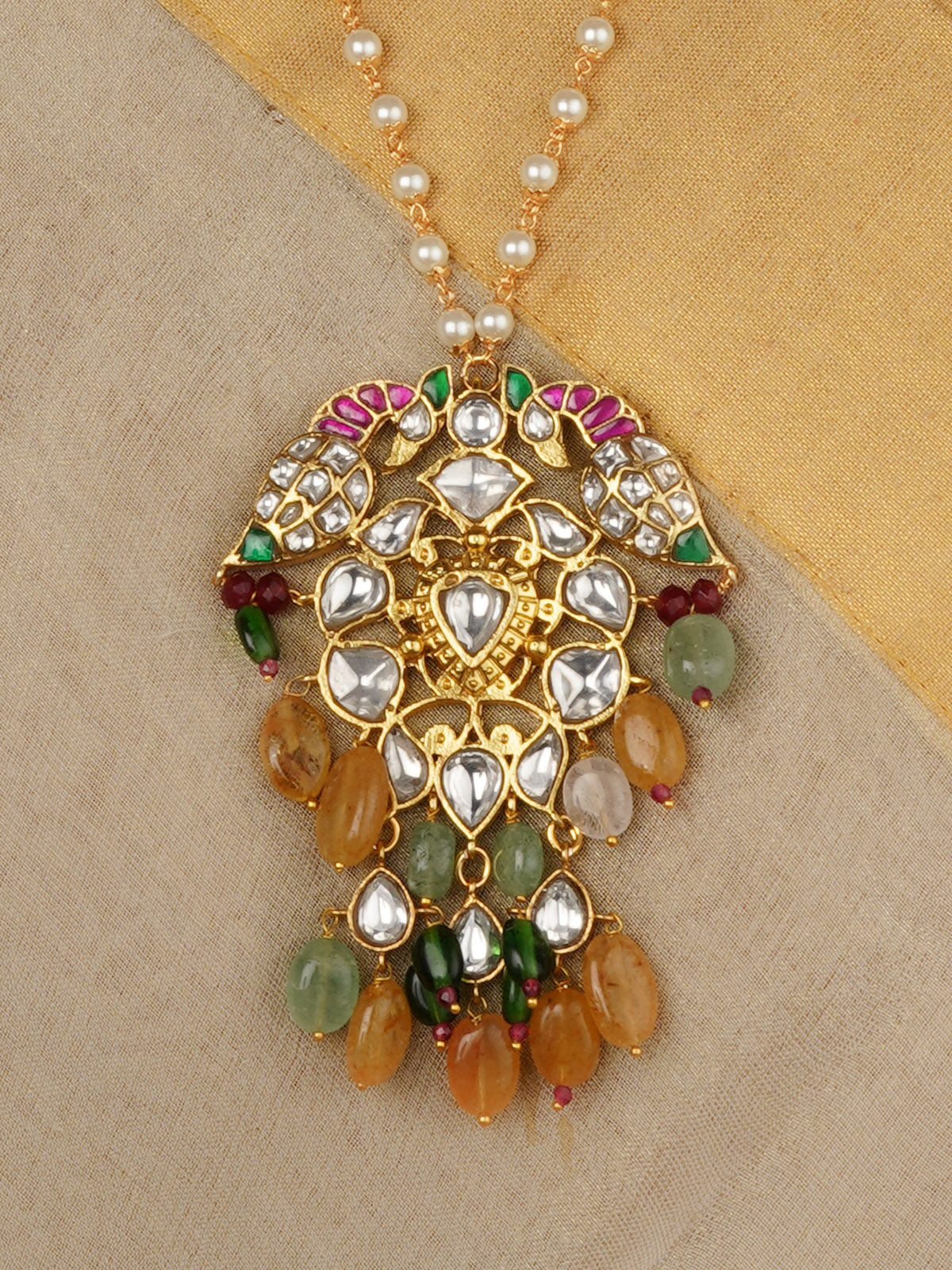 Multicolor Gold Plated Jadau Kundan Necklace - MN442