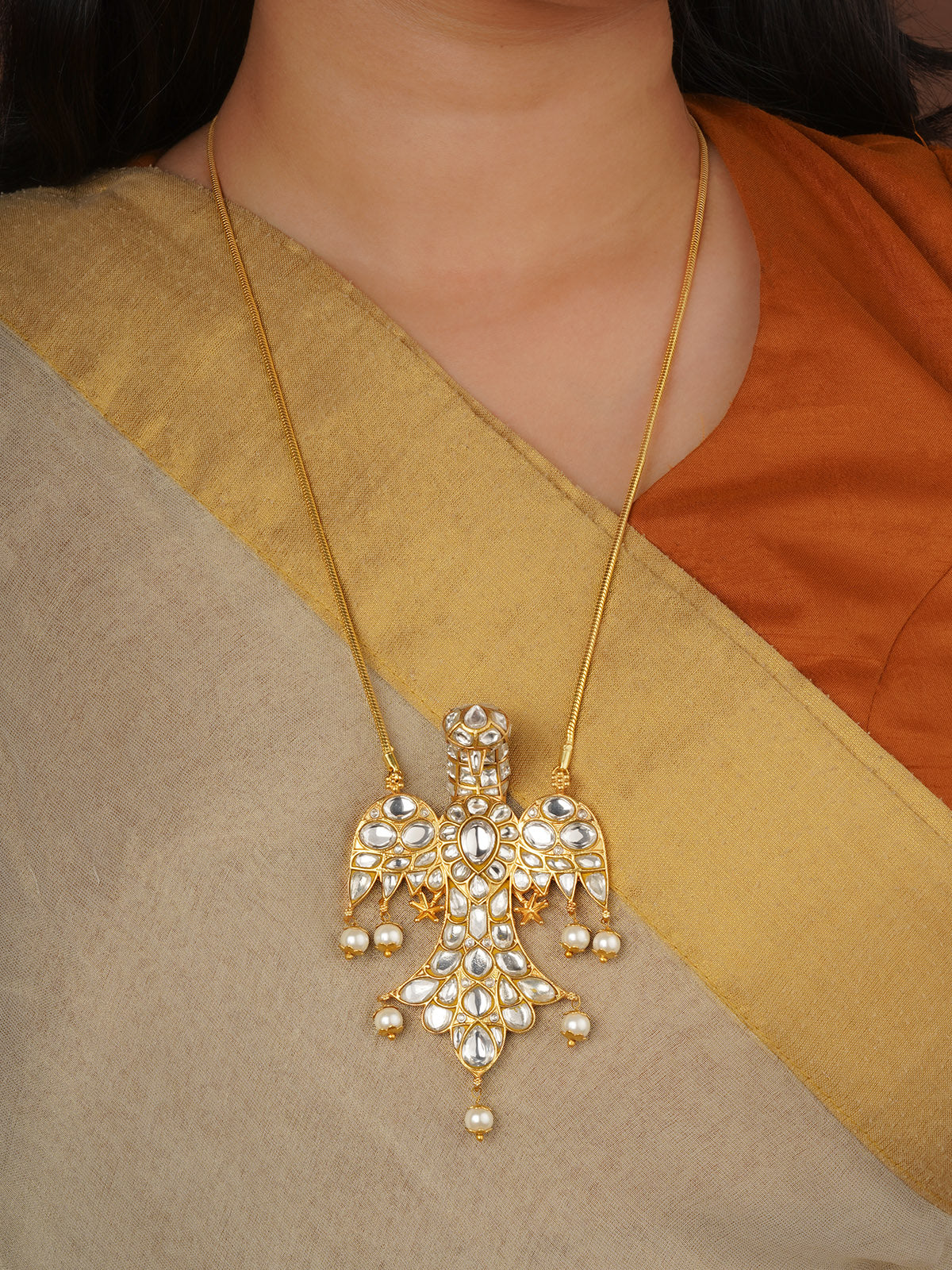 White Color Gold Plated Jadau Kundan Necklace - MN662