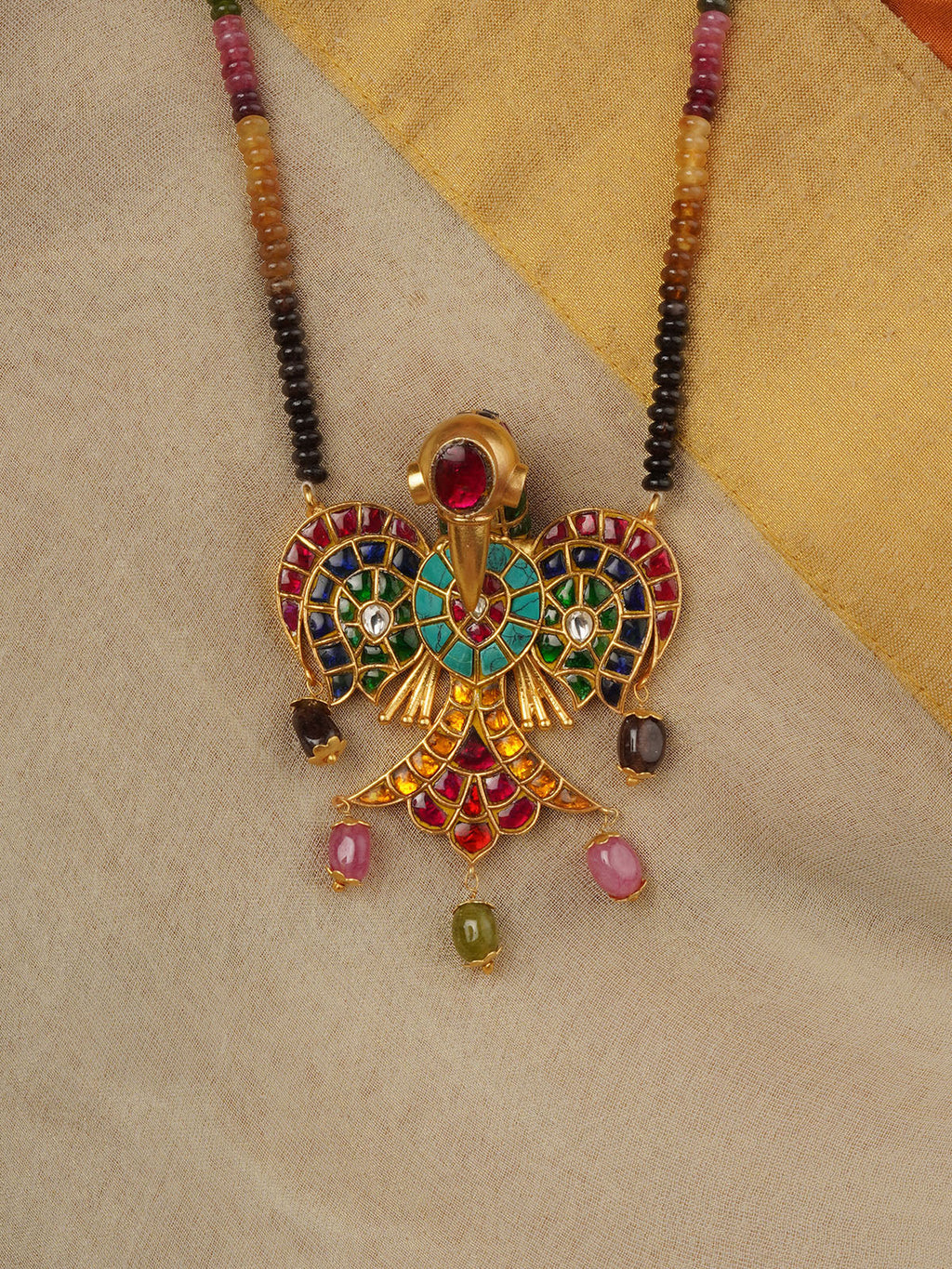 Multicolor Gold Plated Jadau Kundan Necklace - MN665M