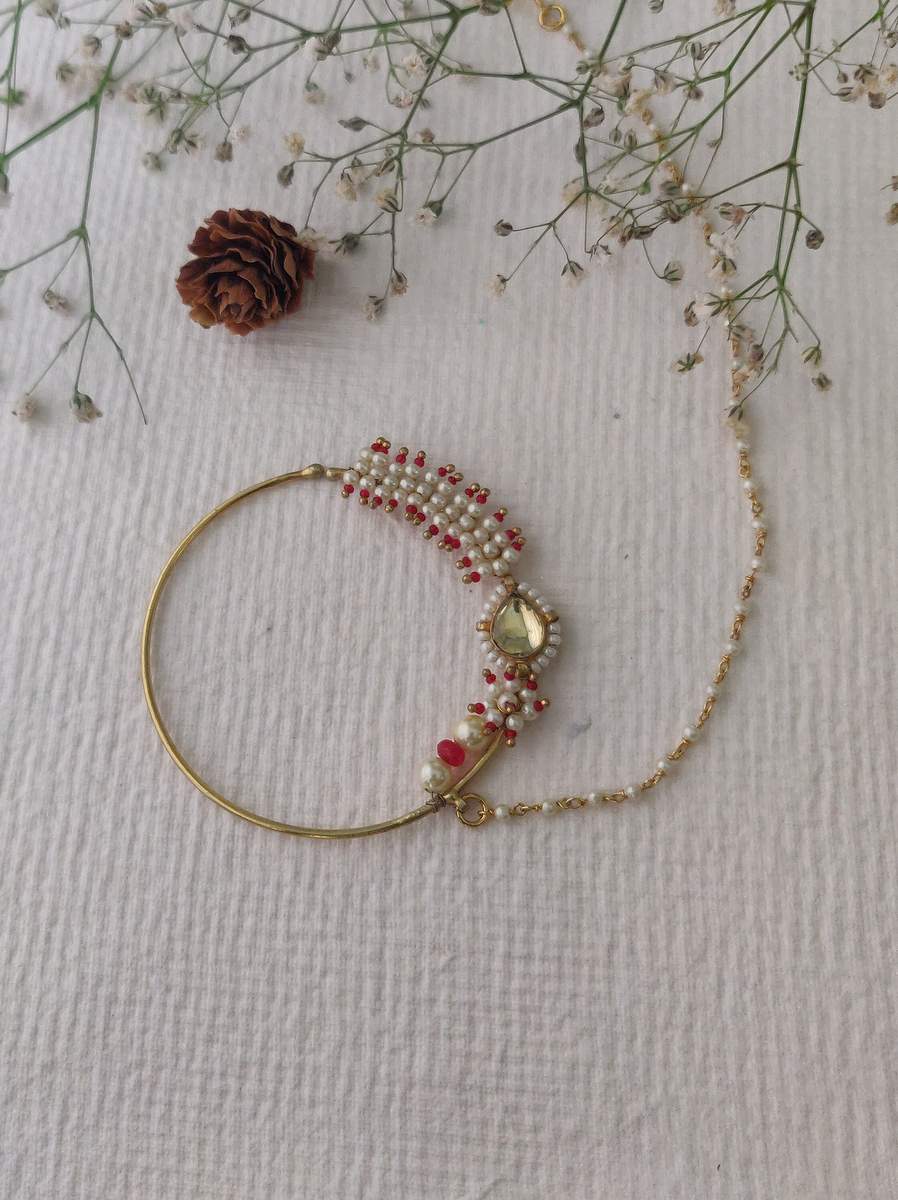 Maroon Color Gold Plated Jadau Kundan Nosering - MNTH33MR