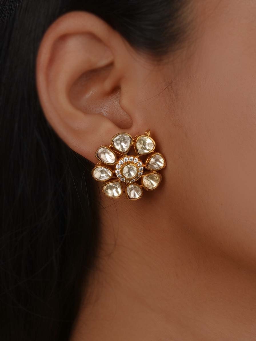 White Color Gold Plated Jadau Kundan Earrings - MO-EAR41