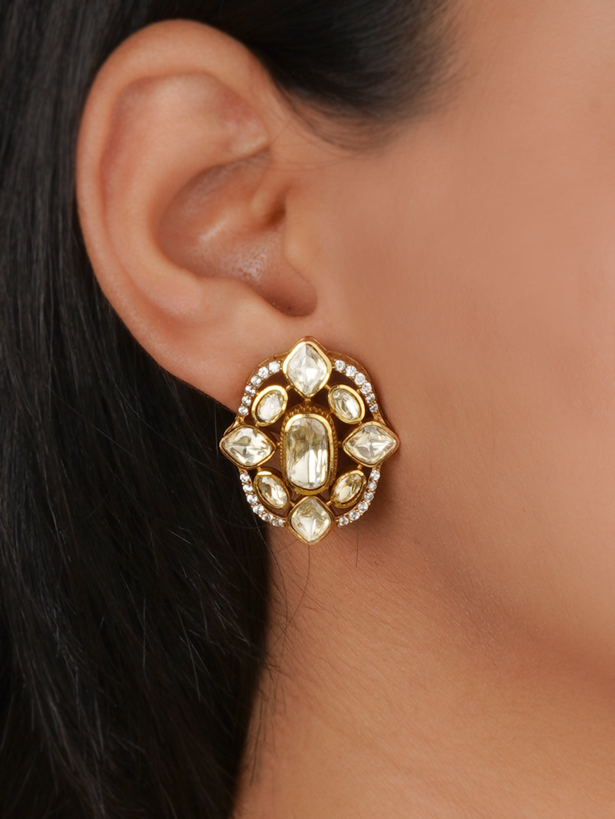 White Color Gold Plated Moissanite Earrings - MO-EAR82