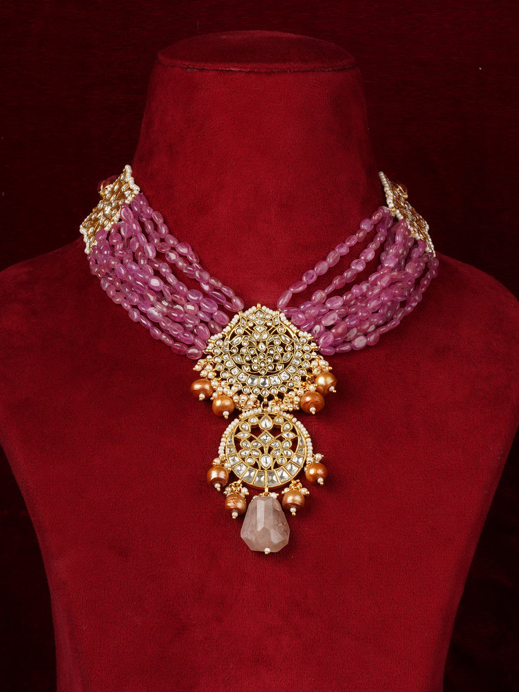 Baby Pink Color Gold Plated Mishr Necklace Set - MR-S872