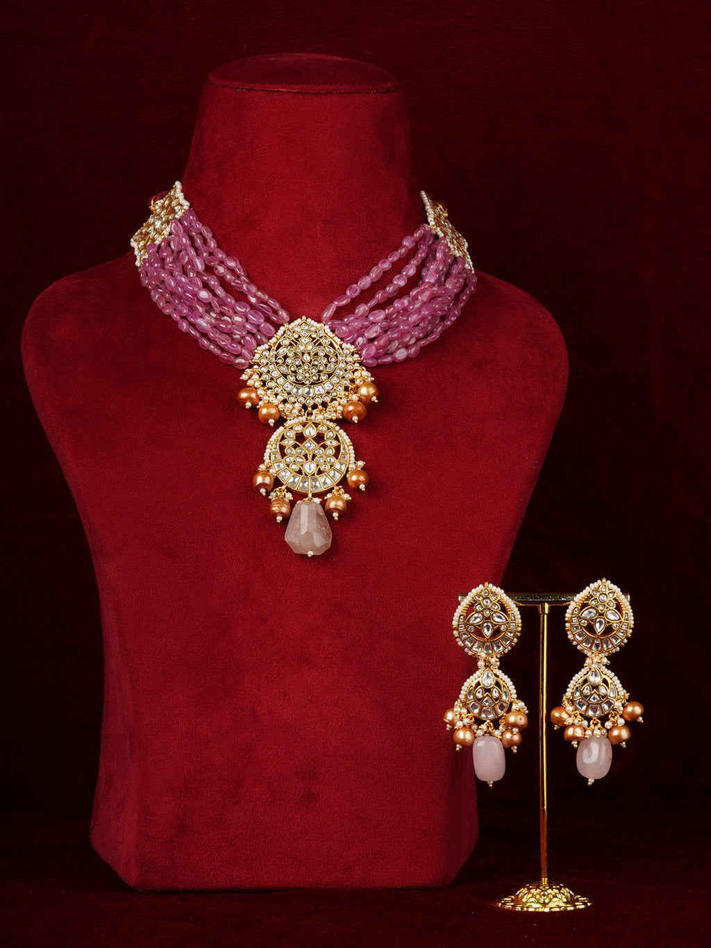 Baby Pink Color Gold Plated Mishr Necklace Set - MR-S872
