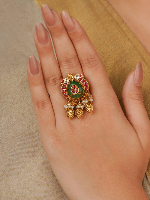 Gold Plated Jadau Kundan Ring - MRNG262