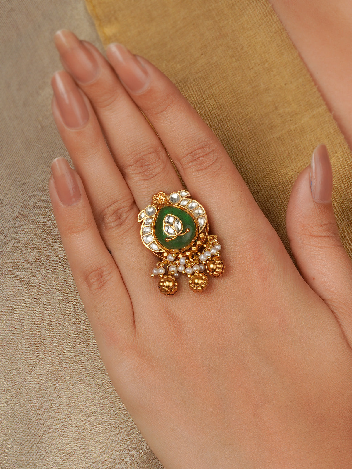 Gold Plated Jadau Kundan Ring - MRNG262