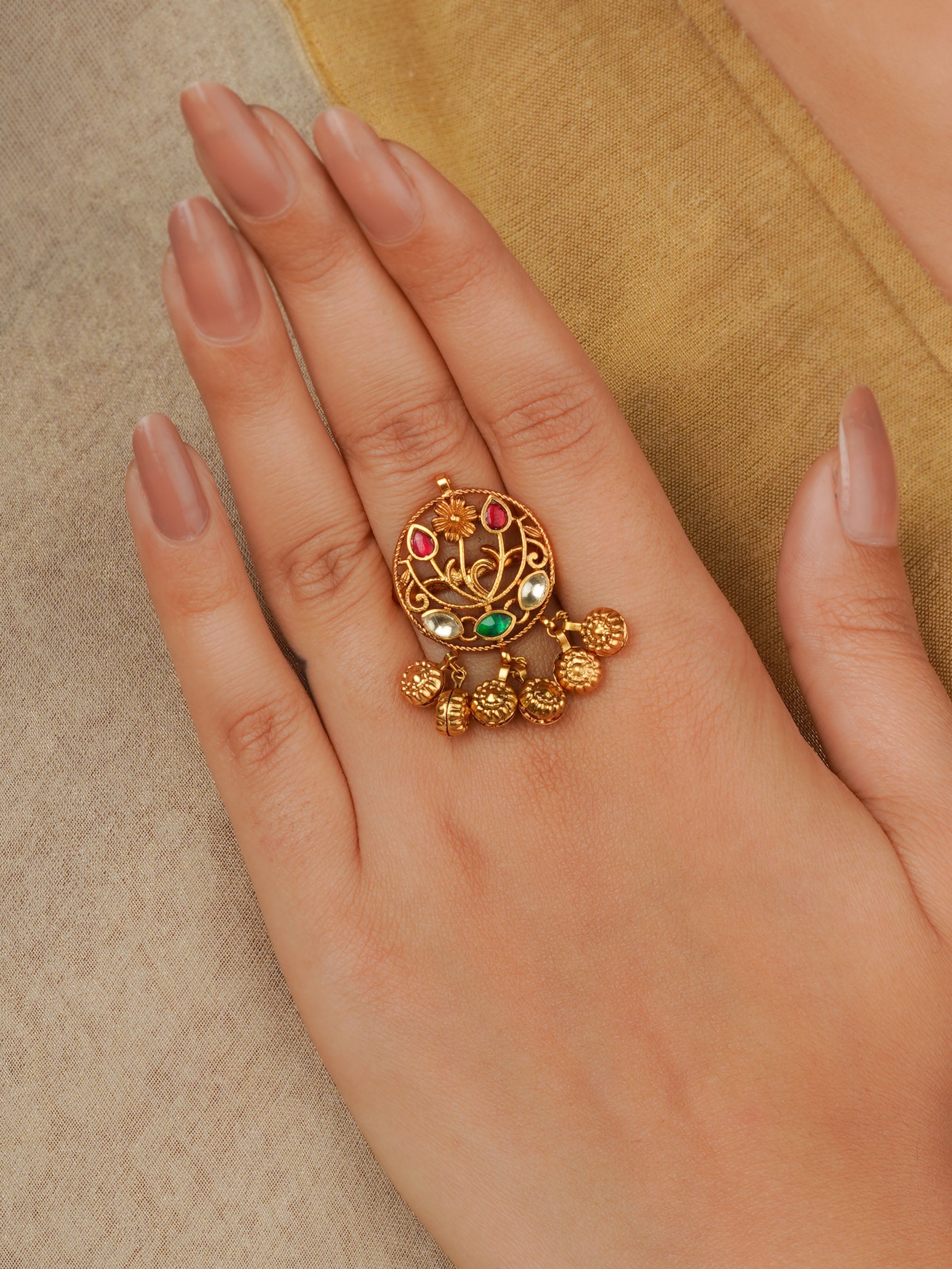 Gold Plated Jadau Kundan Ring - MRNG265