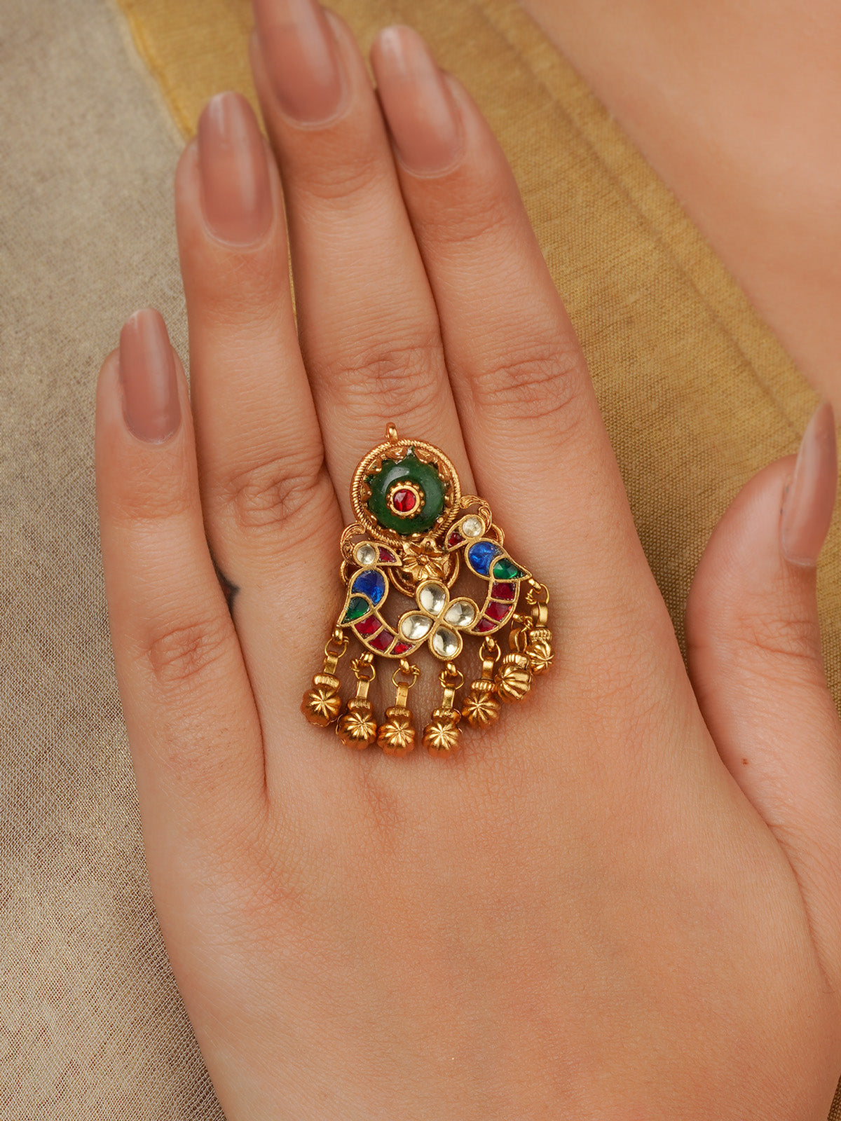 Gold Plated Jadau Kundan Ring - MRNG267