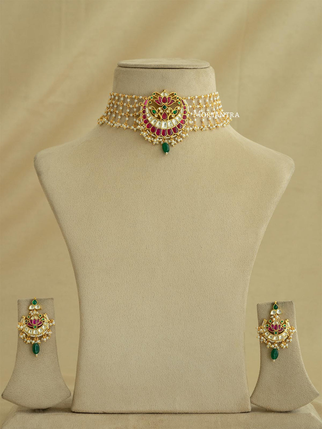 Multicolor Gold Plated Jadau Kundan Necklace Set - MS1866M