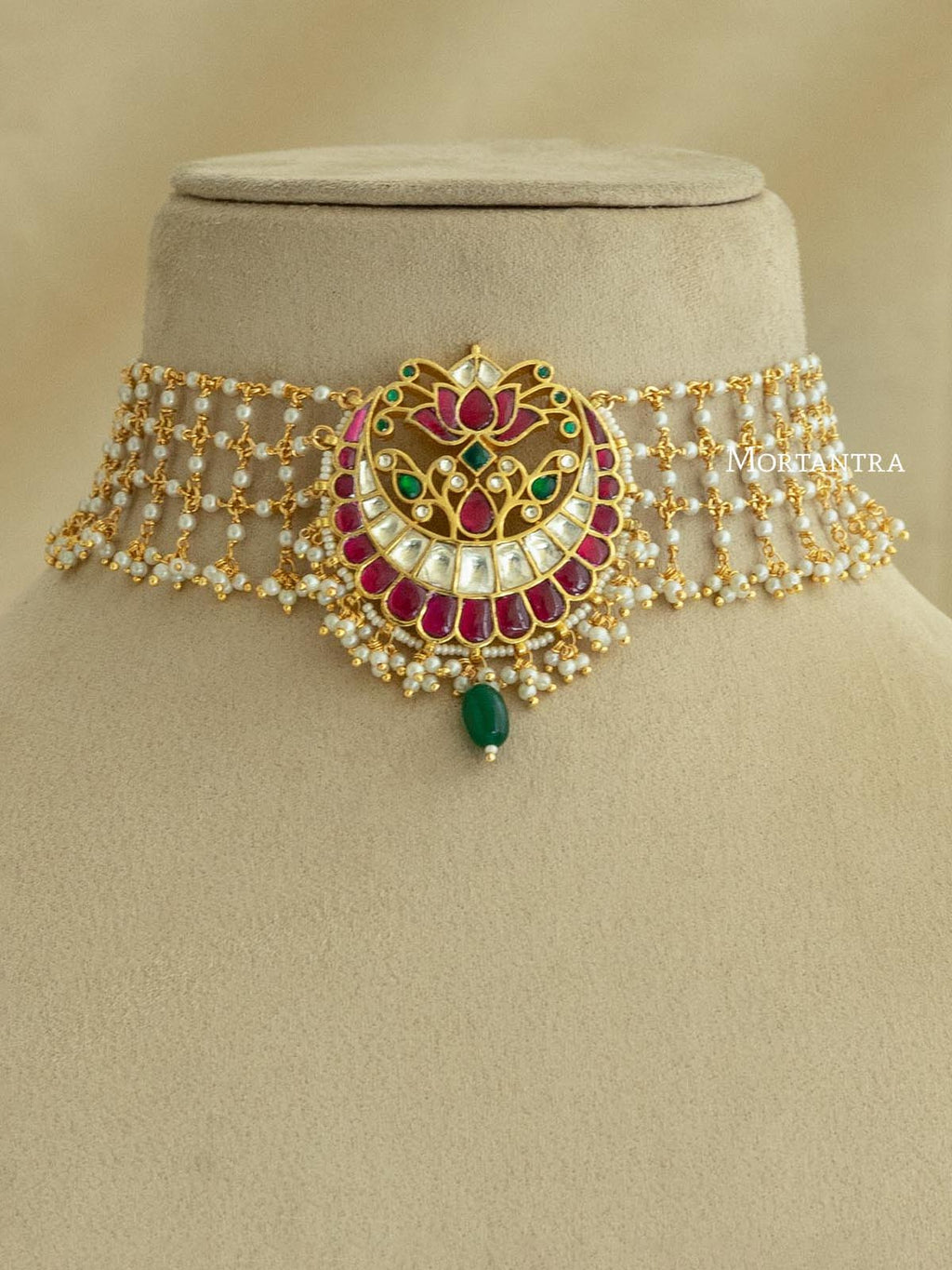 Multicolor Gold Plated Jadau Kundan Necklace Set - MS1866M