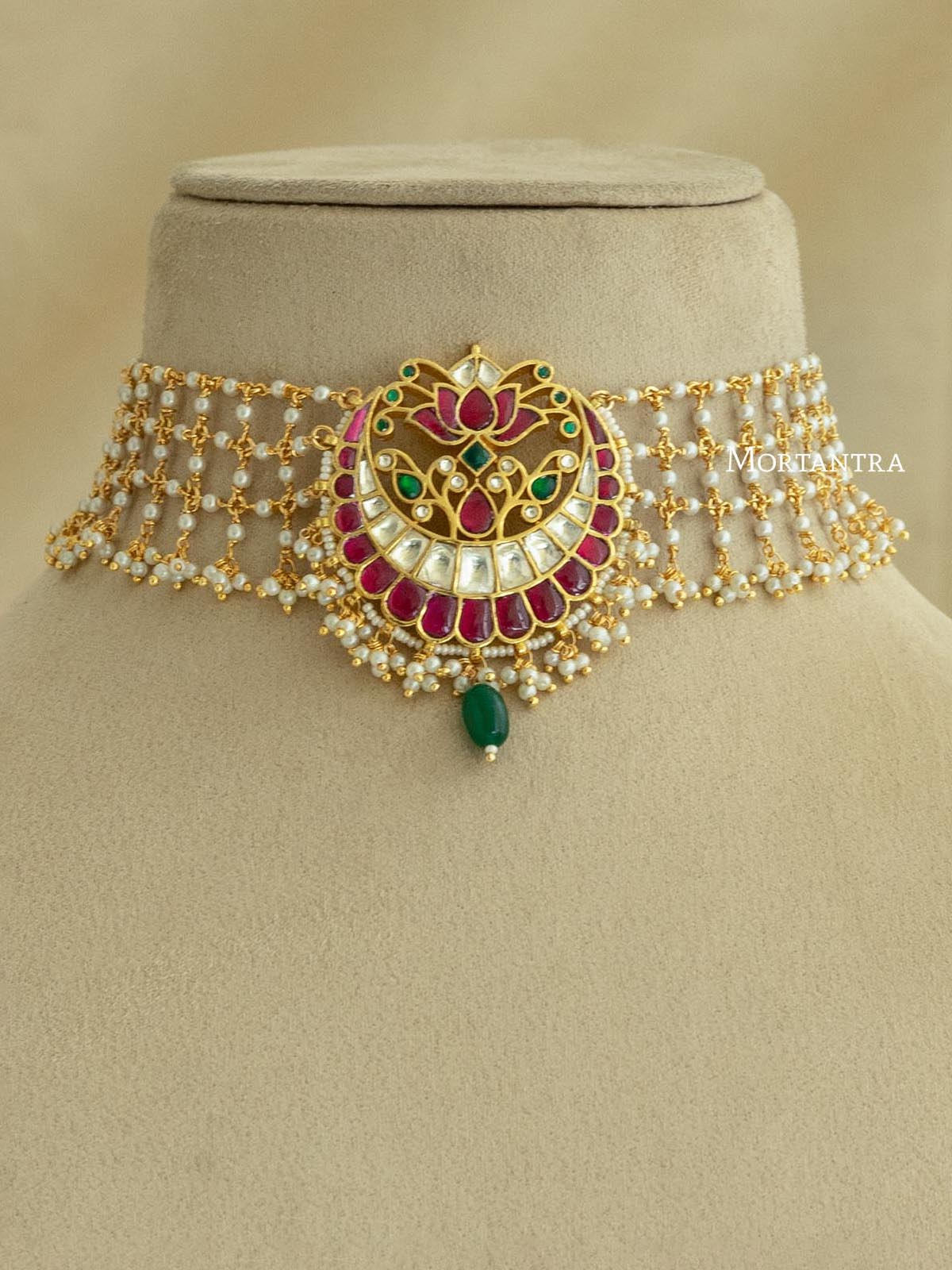 Multicolor Gold Plated Jadau Kundan Necklace Set - MS1866M