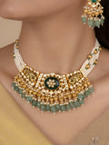 Green Color Gold Plated Jadau Kundan Necklace Set - MS1960YGRA