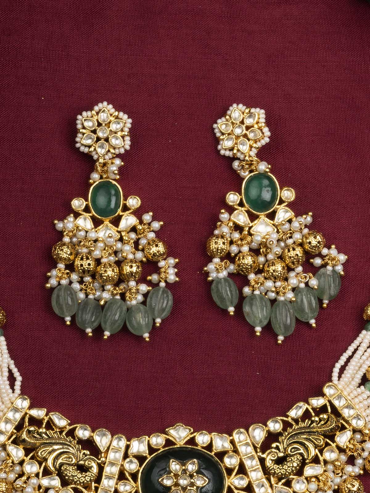 Green Color Gold Plated Jadau Kundan Necklace Set - MS1960YGRA