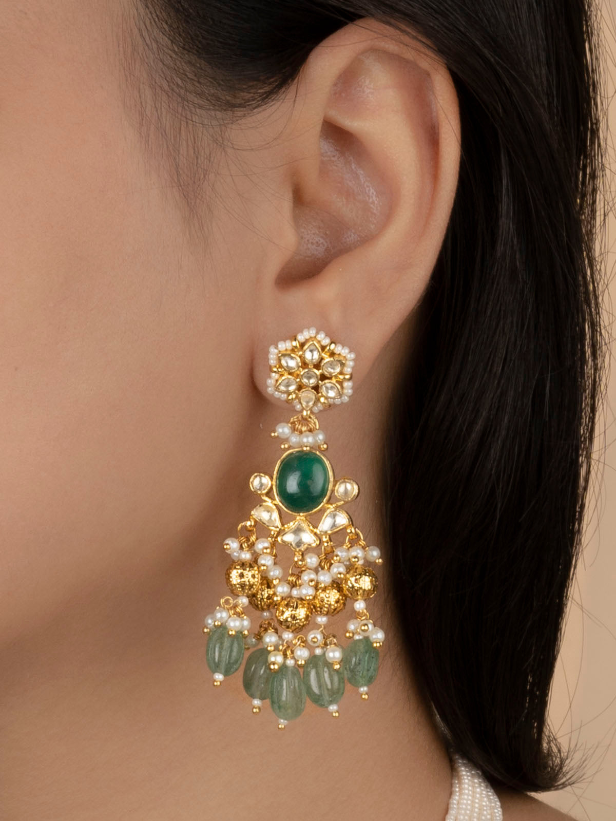 Green Color Gold Plated Jadau Kundan Necklace Set - MS1960YGRA